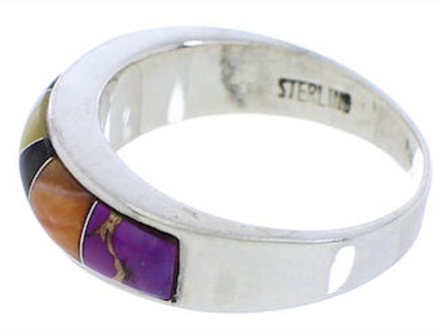 Multicolor Inlay Authentic Sterling Silver Ring Size 6-3/4 JX37963