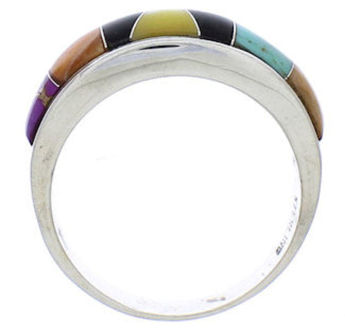 Multicolor Inlay Authentic Sterling Silver Ring Size 6-3/4 JX37963
