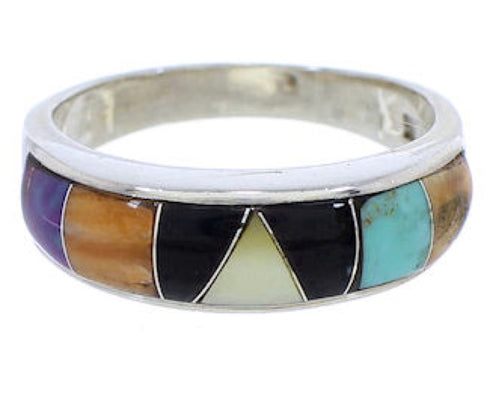 Southwest Authentic Sterling Silver Multicolor Ring Size 7-3/4 JX37965
