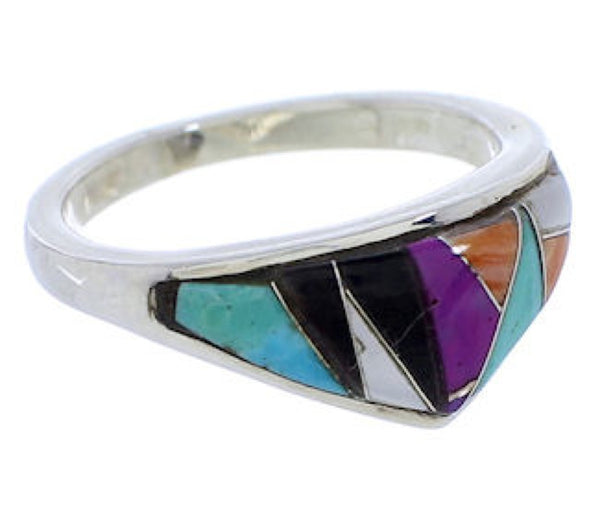 Silver Turquoise Multicolor Southwest Inlay Ring Size 7-1/2 JX37974
