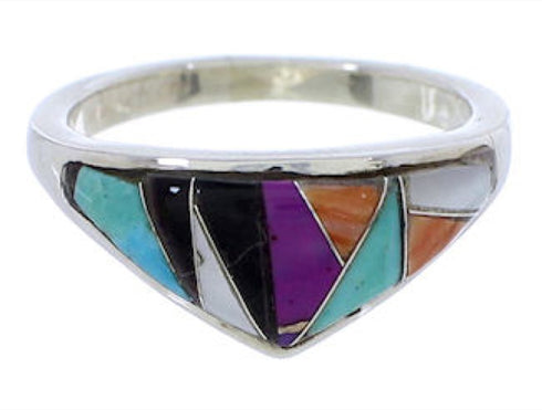 Silver Turquoise Multicolor Southwest Inlay Ring Size 7-1/2 JX37974