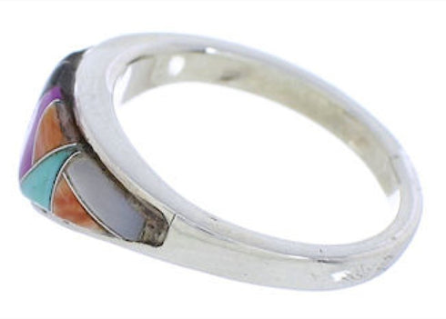 Silver Turquoise Multicolor Southwest Inlay Ring Size 7-1/2 JX37974
