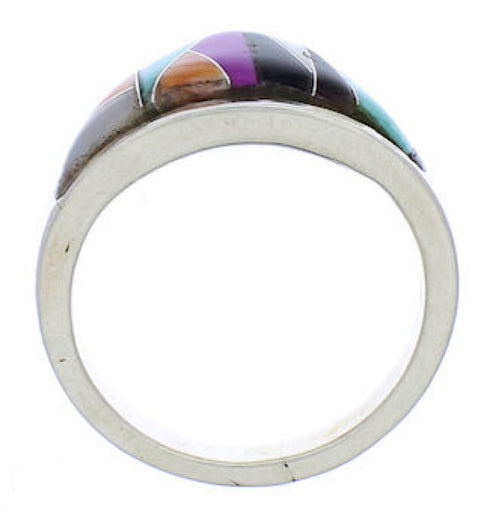 Silver Turquoise Multicolor Southwest Inlay Ring Size 7-1/2 JX37974