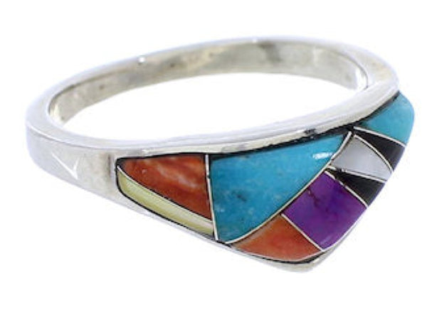 Silver Multicolor Inlay Ring Size 7-3/4 JX37980
