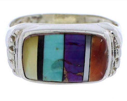 Sterling Silver Turquoise Multicolor Ring Size 8-1/2 JX38057