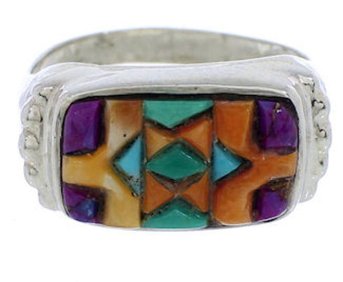 Genuine Silver Turquoise Multicolor Southwest Ring Size 7 JX38072