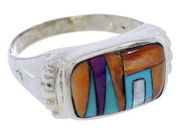 Silver Southwest Multicolor Ring Size 7-3/4 JX38095