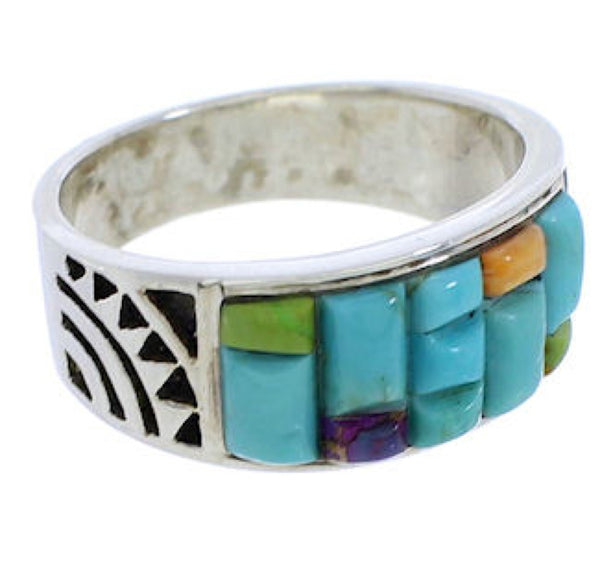 Southwest Sterling Silver Multicolor Inlay Ring Size 8 JX38125