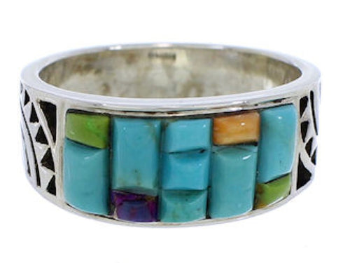Southwest Sterling Silver Turquoise Multicolor Ring Size 7-3/4 JX38129