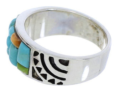 Southwest Sterling Silver Turquoise Multicolor Ring Size 7-3/4 JX38129