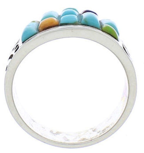 Southwest Genuine Sterling Silver Multicolor Inlay Ring Size 7 JX38128