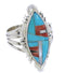 Southwest Turquoise Multicolor Inlay Silver Ring Size 7-3/4 JX38202