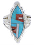 Southwest Turquoise Multicolor Inlay Silver Ring Size 7-3/4 JX38202