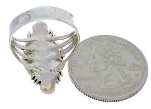 Southwest Turquoise Multicolor Inlay Silver Ring Size 7-3/4 JX38202