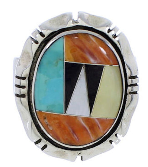 Sterling Silver Multicolor Inlay Ring Size 8-1/2 JX38246