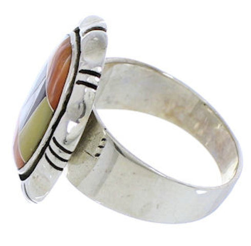 Sterling Silver Multicolor Inlay Ring Size 8-1/2 JX38246