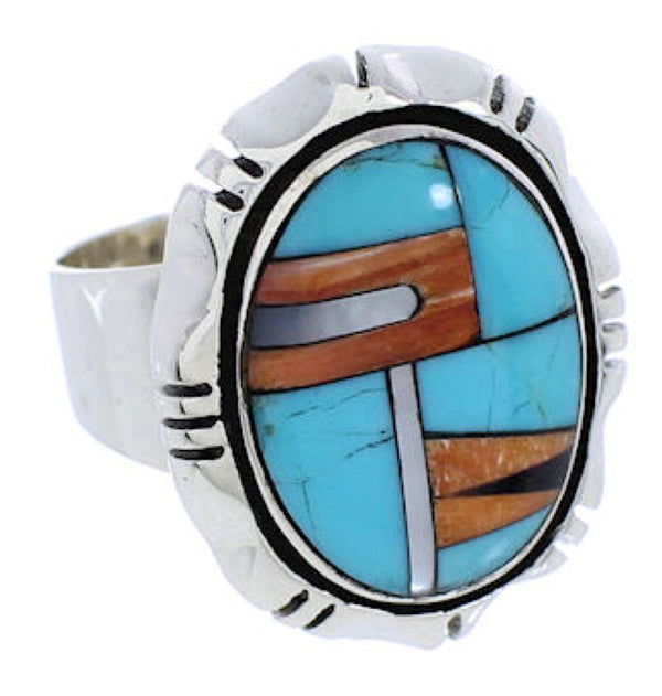 Genuine Sterling Silver Turquoise Multicolor Ring Size 6-1/2 JX38256