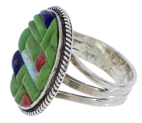 Turquoise Multicolor Southwest Silver Ring Size 7-3/4 JX38269