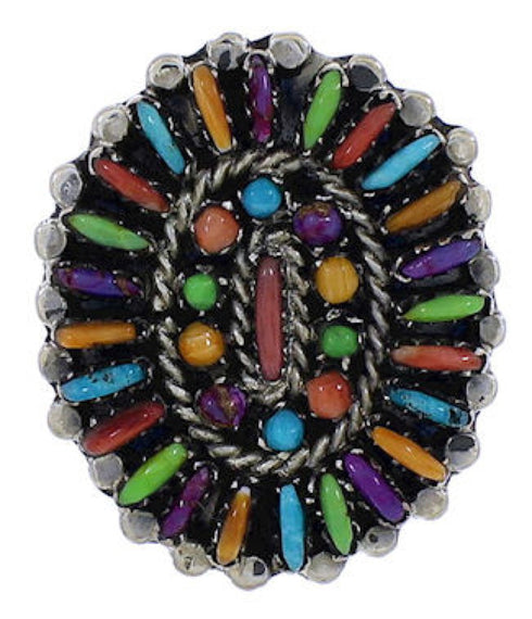 Needlepoint Multicolor Genuine Sterling Silver Ring Size 5-3/4 JX38306