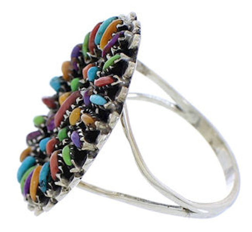 Needlepoint Multicolor Genuine Sterling Silver Ring Size 5-3/4 JX38306