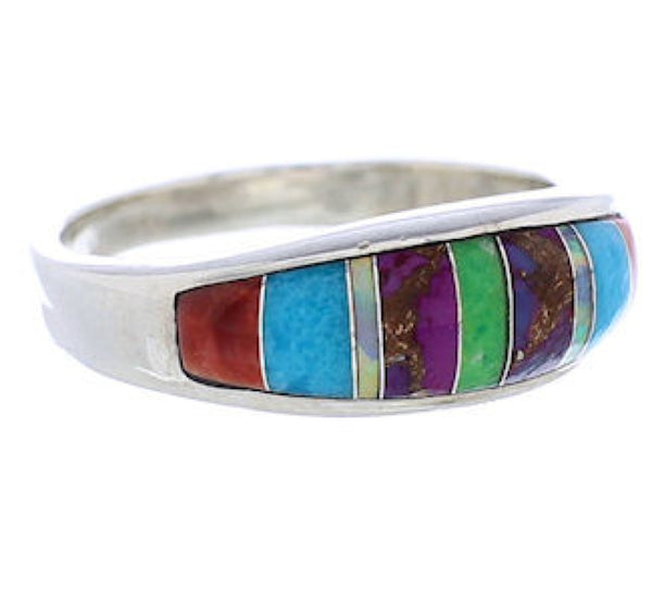 Multicolor Inlay Sterling Silver Southwest Ring Size 6-3/4 CX50613