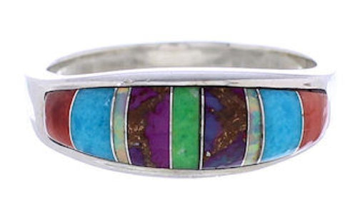 Multicolor Inlay Sterling Silver Southwest Ring Size 6-3/4 CX50613
