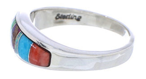 Multicolor Inlay Sterling Silver Southwest Ring Size 6-3/4 CX50613