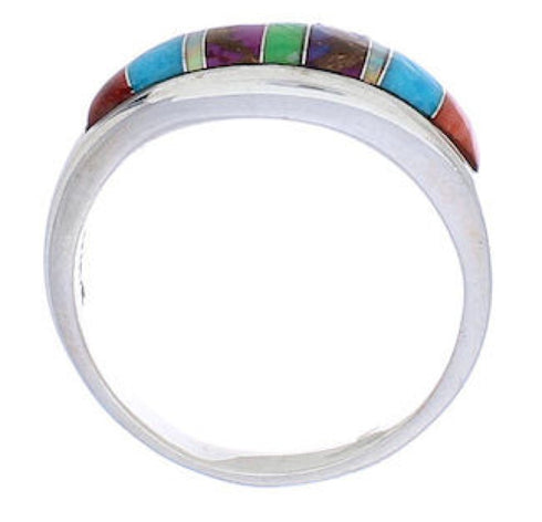 Multicolor Inlay Sterling Silver Southwest Ring Size 6-3/4 CX50613