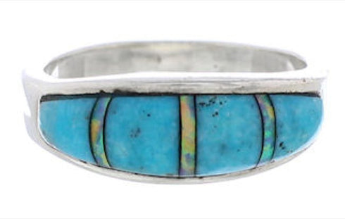 Genuine Sterling Silver Opal And Turquoise Ring Size 6-3/4 CX50633