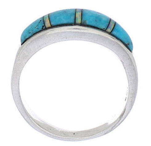Authentic Sterling Silver Opal And Turquoise Ring Size 5-3/4 CX50630