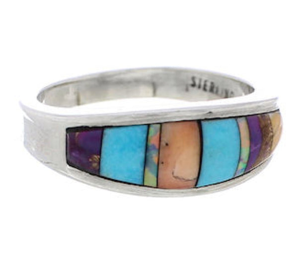 Multicolor Inlay Authentic Sterling Silver Ring Size 5-3/4 CX50638