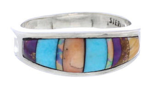 Multicolor Inlay Authentic Sterling Silver Ring Size 5-3/4 CX50638