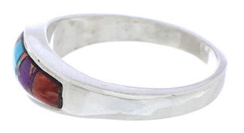Multicolor Inlay Southwest Sterling Silver Ring Size 8-3/4 CX50639