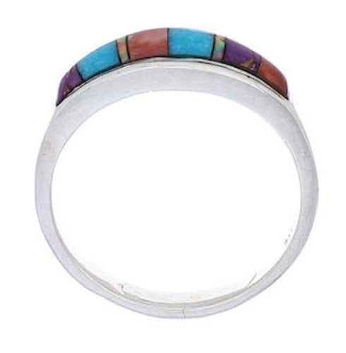 Multicolor Inlay Southwest Sterling Silver Ring Size 8-3/4 CX50639