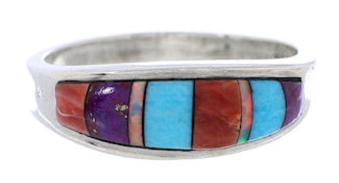 Southwest Multicolor Authentic Sterling Silver Ring Size 8-1/4 CX50661