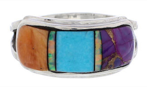 Southwest Multicolor Inlay Silver Ring Size 6 CX50677