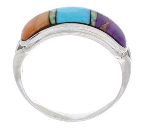 Southwest Multicolor Inlay Silver Ring Size 6 CX50677