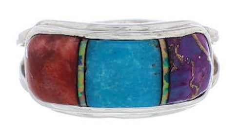 Silver Multicolor Inlay Southwest Ring Size 5-3/4 CX50685