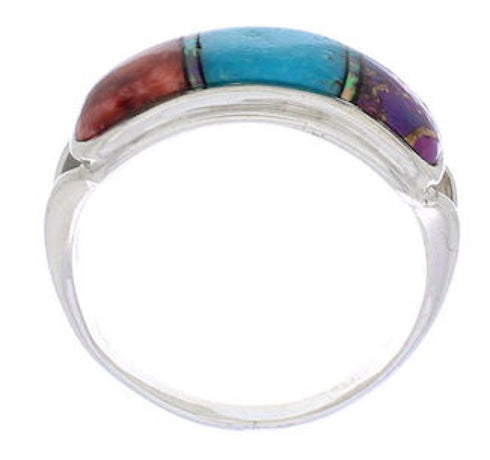 Silver Multicolor Inlay Southwest Ring Size 5-3/4 CX50685
