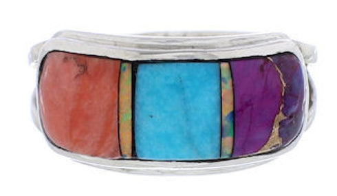 Multicolor Southwestern Sterling Silver Ring Size 7-3/4 CX50715