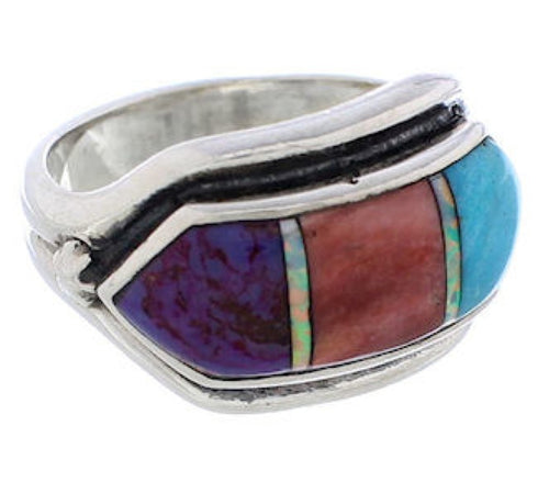 Southwestern Sterling Silver Multicolor Ring Size 5-3/4 CX50727
