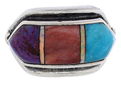 Southwestern Sterling Silver Multicolor Ring Size 5-3/4 CX50727