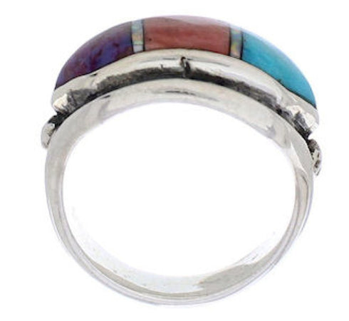 Southwestern Sterling Silver Multicolor Ring Size 5-3/4 CX50727