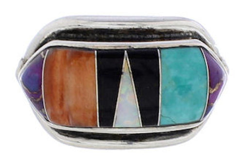 Authentic Silver Southwestern Multicolor Ring Size 5-1/2 CX50763