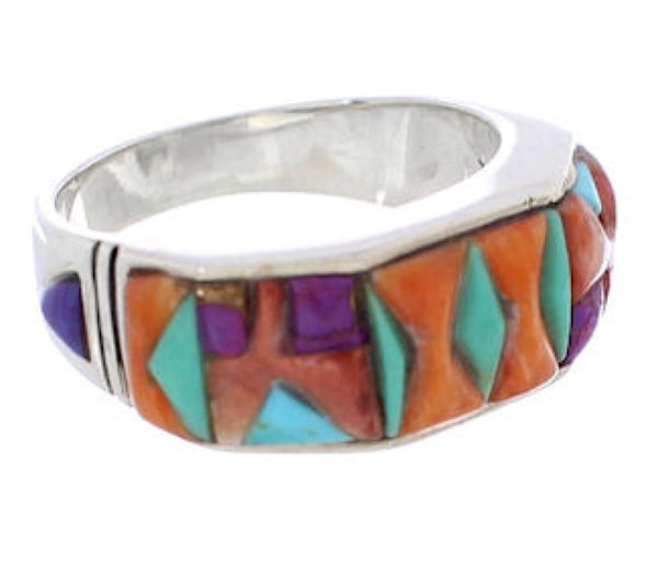 Multicolor Inlay Silver Southwestern Ring Size 6-3/4 CX50770