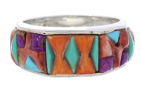 Multicolor Inlay Silver Southwestern Ring Size 6-3/4 CX50770