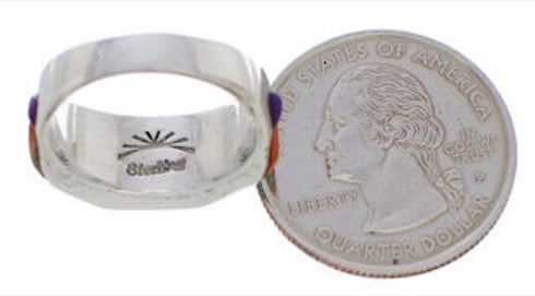 Multicolor Inlay Silver Southwestern Ring Size 6-3/4 CX50770