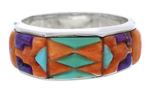 Silver Multicolor Inlay Southwestern Ring Size 7-3/4 CX50771