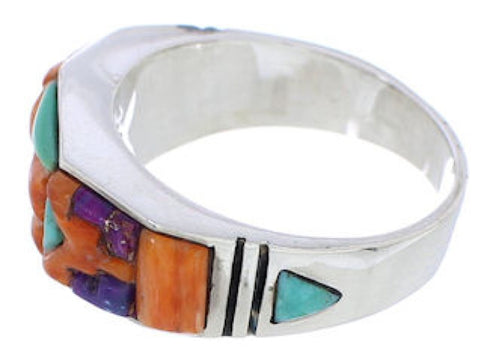 Silver Multicolor Inlay Southwestern Ring Size 7-3/4 CX50771