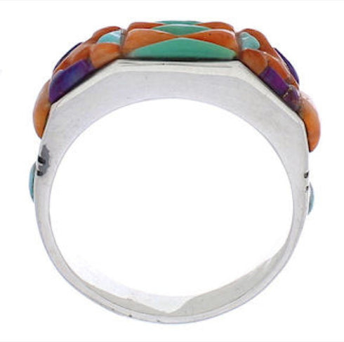 Silver Multicolor Inlay Southwestern Ring Size 7-3/4 CX50771